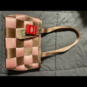 Harvey’s Seatbelt Bag pink and tan check tote. Never used, in great condition.